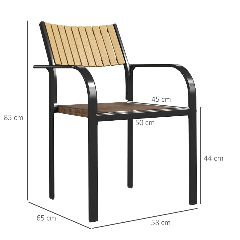Outsunny Conjunto de 4 Cadeiras de Jardim Empilháveis Cadeiras de Jantar com Tecido Transpirável Apoios de Braço 58x65x85 cm Marrom