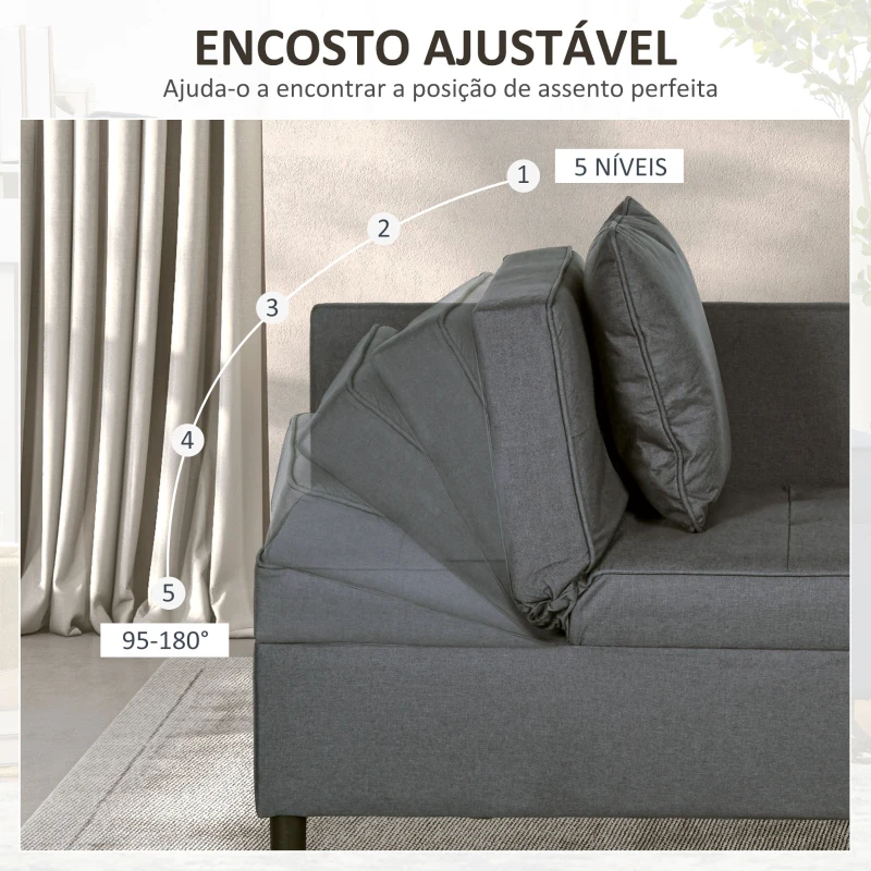 HOMCOM Sofá Cama 3 em 1 Sofá de 2 Lugares com Encosto Ajustável Sofá Cama Individual com Almofadas 65x98x69 cm Cinzento