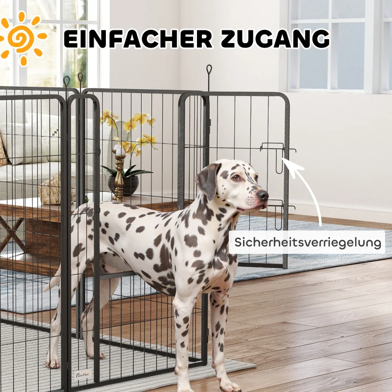 PawHut Vierkantige Puppyren met 12 Roosters, Deur, Aardpennen, Flexibel en Opvouwbaar - 100cm Hoog(m-5)