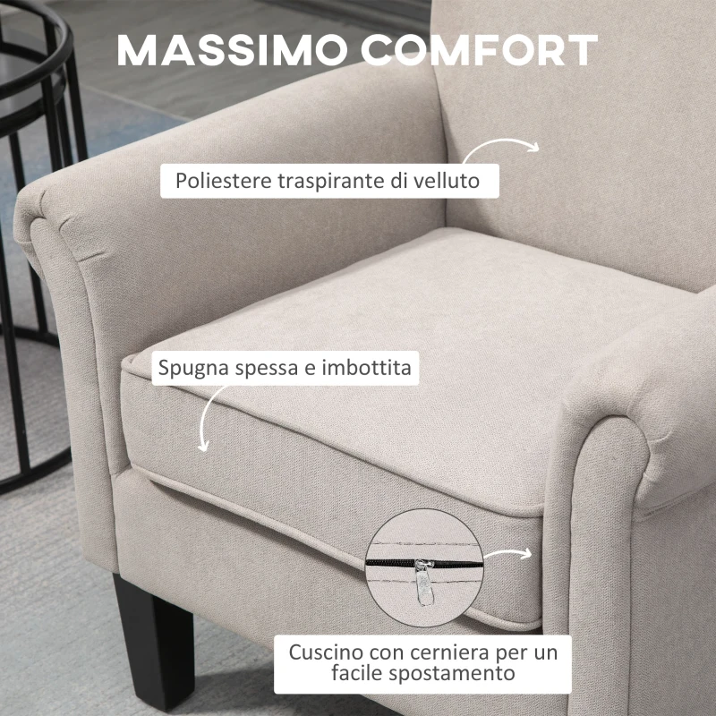 HOMCOM Poltrona d'Arredo in Stile Nordico con Braccioli, in Legno e Poliestere, 79x78x87 cm, Grigio e Marrone