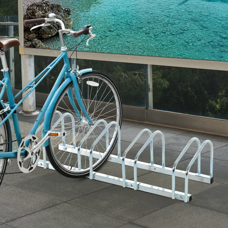 HOMCOM Fahrradständer für 5 Fahrräder, wetterfest, Wand- oder Bodenmontage, Stahl 145 x 33 x 27 cm