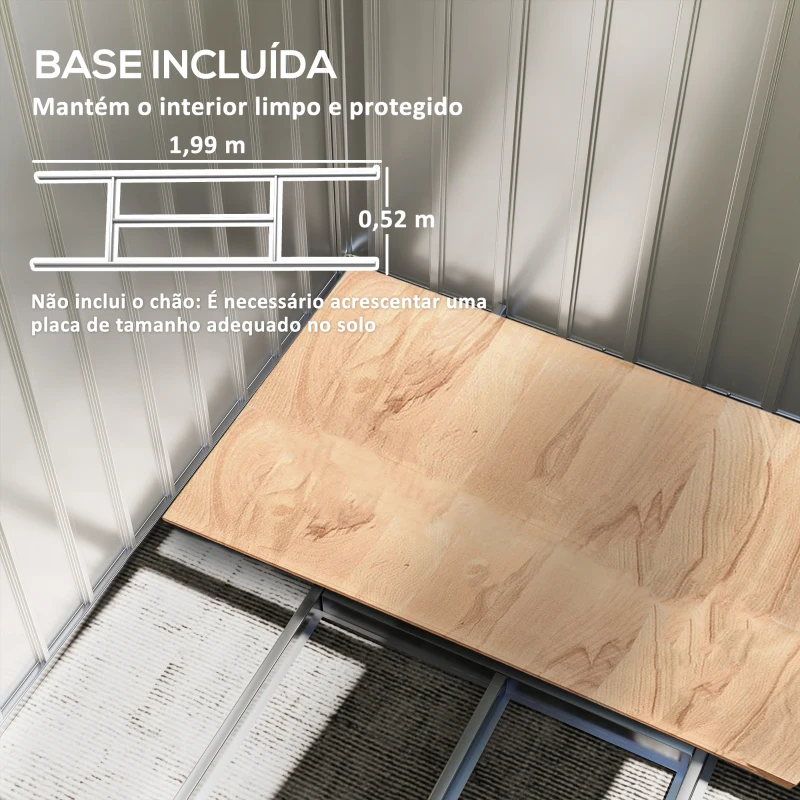 Outsunny Abrigo de Jardim 2,42 m 213x130x185 cm Abrigo de Jardim Metálico para Armazenamento com 2 Portas Deslizantes e 4 Janelas Cinza Escuro