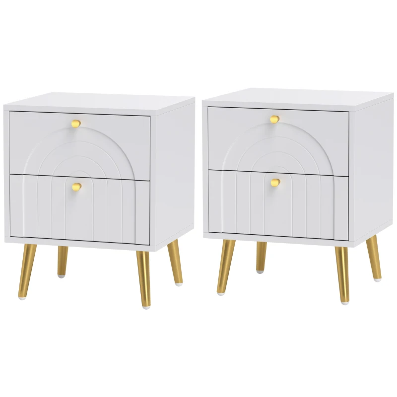 HOMCOM 2-Drawer Bedside Table Set of 2 - White