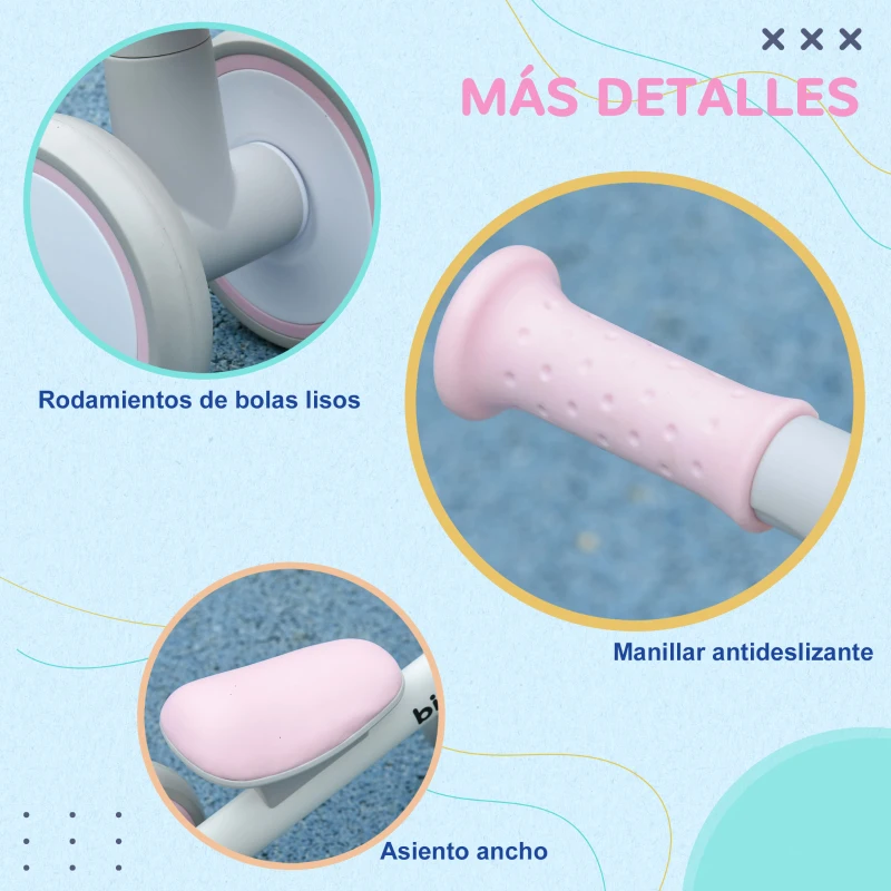 AIYAPLAY Bicicleta sin Pedales para Niños de 12-36 Meses con Asiento Ajustable Cesta y 4 Ruedas Silenciosas 56x27x39 cm Rosa