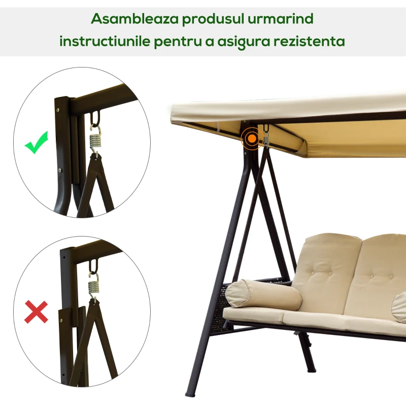 Outsunny sezlong de Gradina cu 3 Locuri cu Acoperis Basculant si Perne Captusite