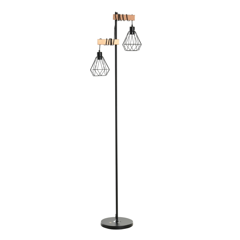 HOMCOM Lampadaire Design Industriel 40 W Max. Double Suspension métal Filaire Hauteur réglable Noir