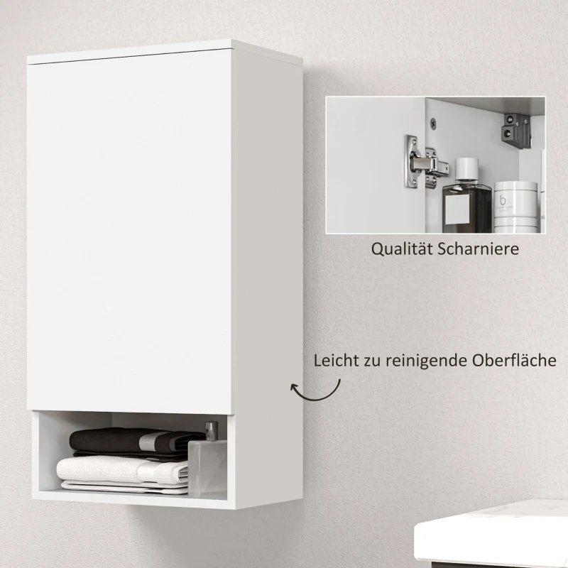 HOMCOM Wandgemonteerde Badkamerkast, Wandkast voor de Badkamer met Verstelbare Planken en Open Vak, Hout, Wit