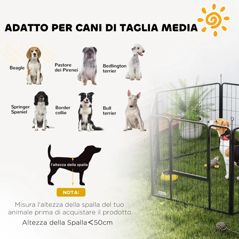 PawHut Recinto per Cani a 6 Pannelli Modulabili Pieghevole con Porta in Acciaio, Altezza 80 cm, Grigio Scuro