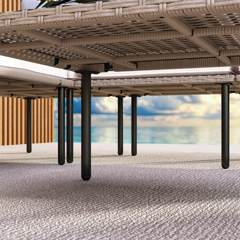 Outsunny Conjunto de Jardim em Vime Sintético Conjunto de Móveis de Exterior com Sofá de 4 Módulos 1 Mesa de Centro e Almofadas Creme