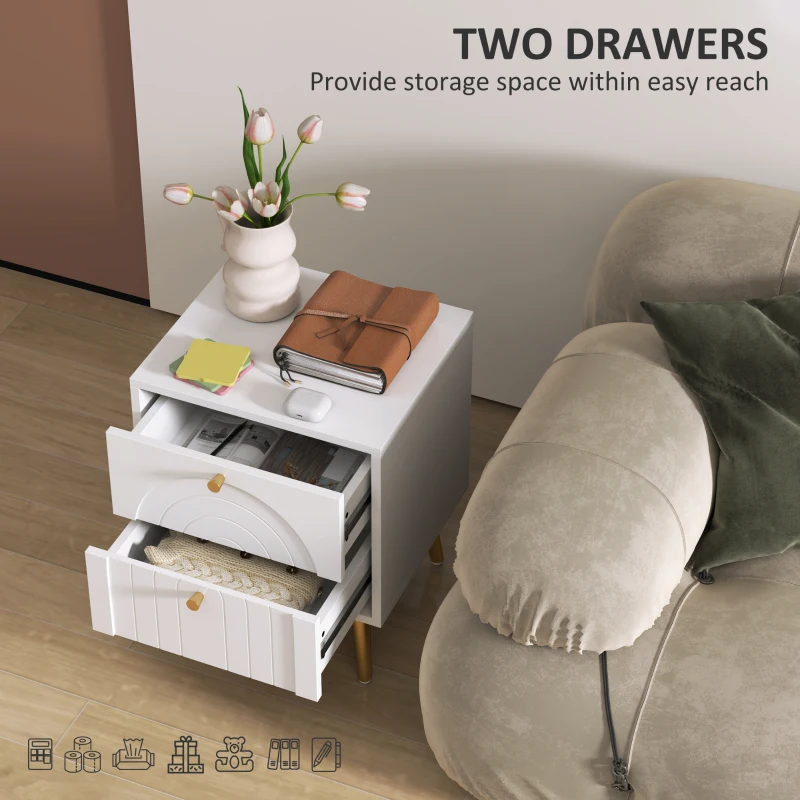 HOMCOM 2-Drawer Bedside Table Set of 2 - White