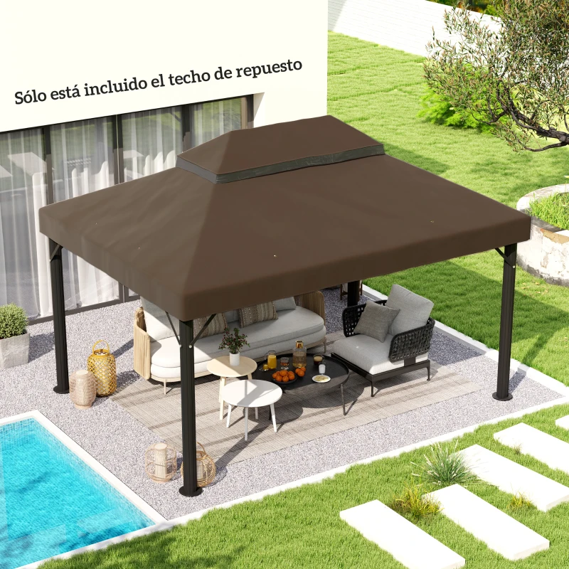 Outsunny Toldo de Recambio 4x3 m con Techo Doble con Orificios de Drenaje y Protección UPF30+ Crema Solo Toldo NO Incluye Marco