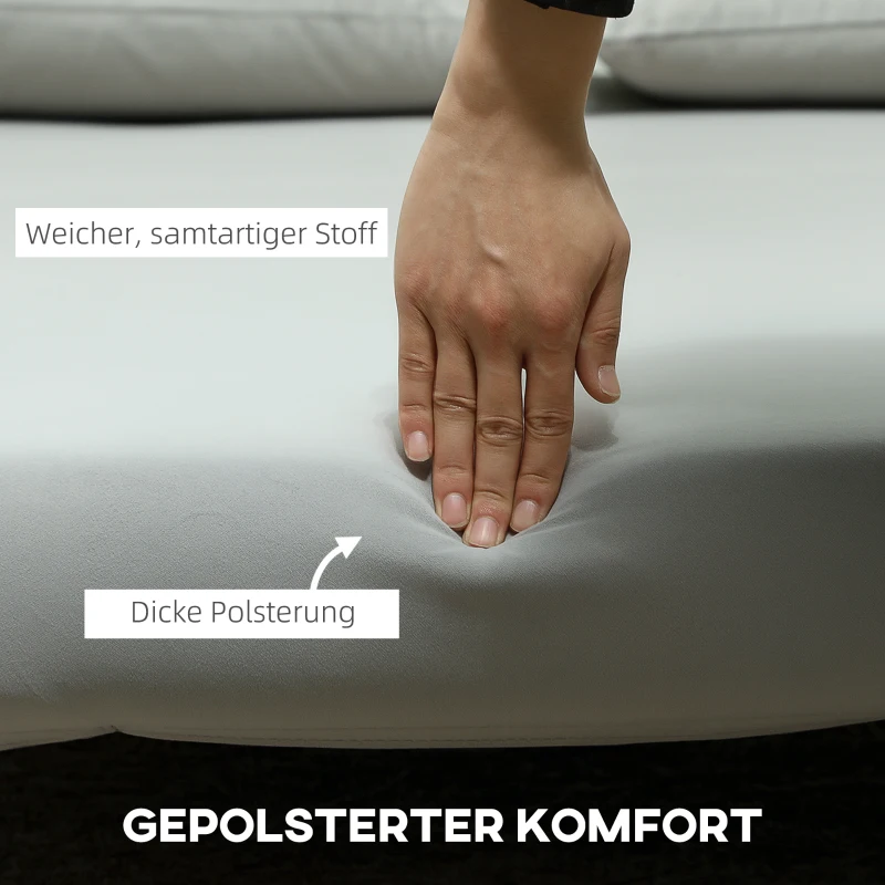 HOMCOM Schlafsofa Relaxsofa Sofa Couch, inkl. 2 Kissen, Samtoptik, 130 x 78 x 79 cm, Hellgrau(m-6)