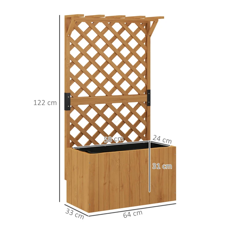 Outsunny Hochbeet Pflanzkasten mit Rankgitter, Spalier Pflanzkübel Blumenkasten Holz, Gartenspalier 64 x 33 x 122cm Naturholz(m-3)
