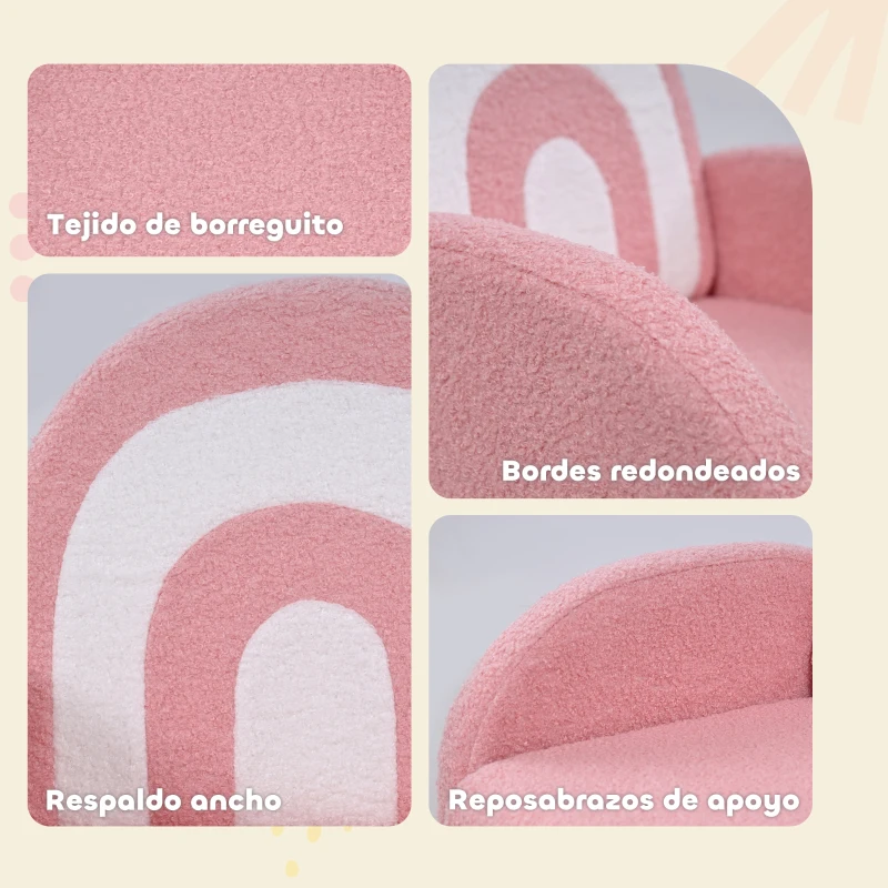 AIYAPLAY Sofá Infantil con Respaldo en Forma de Arcoíris Mini Sofá de Tejido Suave de Borreguito para Niños 45x41x52 cm Rosa