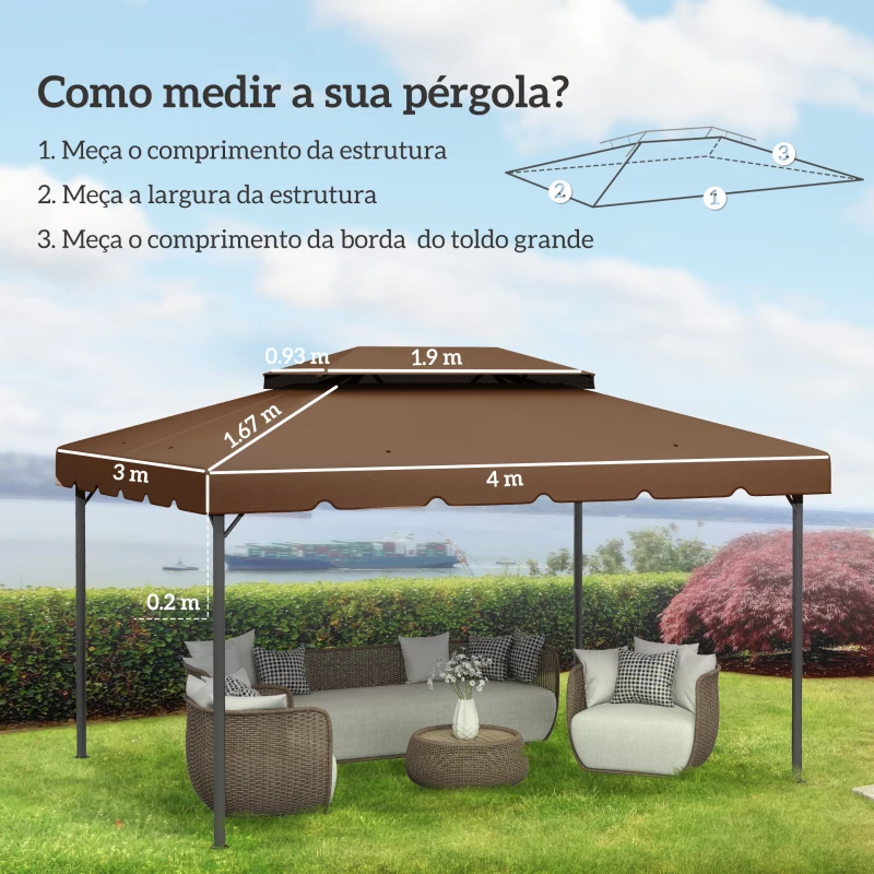 Outsunny Cobertura de Substituição para Pérgola 4x3 m com Duplo Teto e 8 Orifícios de Drenagem Café