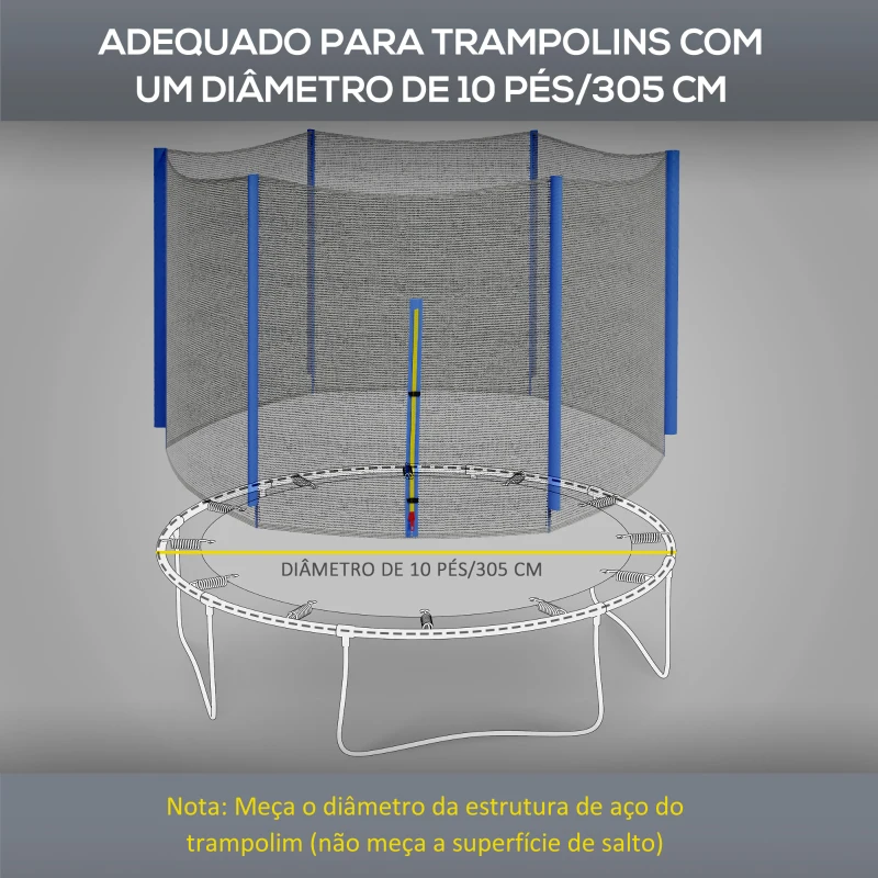 SPORTNOW Rede de Segurança para Trampolim Ø305 cm para Exterior e Porta com Fecho de Correr para 6 Postes Azul