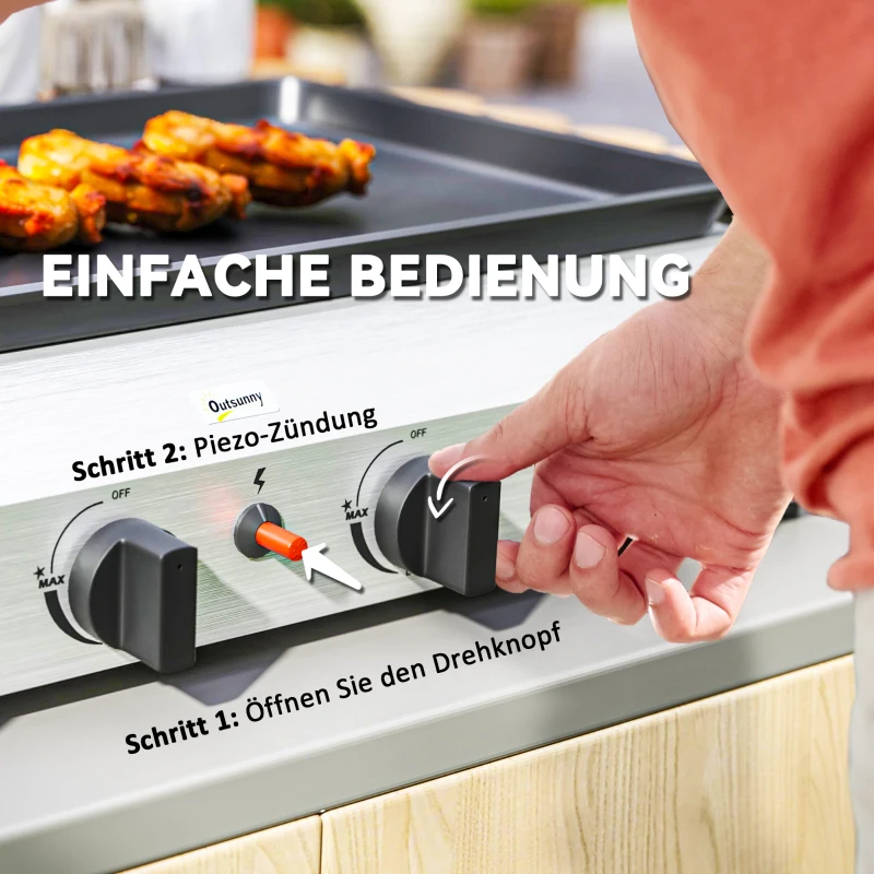 Outsunny Gasgrill 8000BTU/2,4 KW Grillwagen inkl 4 Edelstahl-Brenner Druckminderer 44 x 44,5 x 19 cm Silber+Schwarz