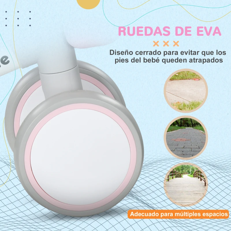 AIYAPLAY Bicicleta sin Pedales para Niños de 12-36 Meses con Asiento Ajustable Cesta y 4 Ruedas Silenciosas 56x27x39 cm Rosa