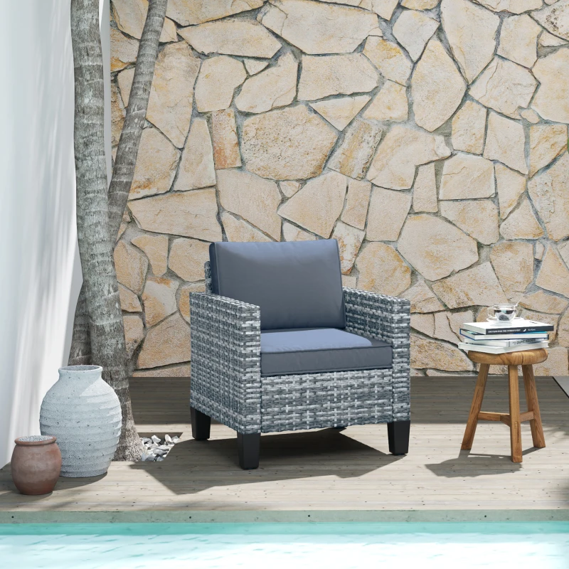 Outsunny Single Rattan Armchair, with Cushions - Light Grey