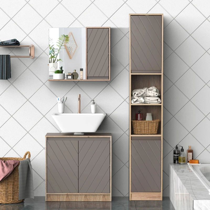 HOMCOM Miroir de Salle de Bain avec étagère et Placard - système Fixation intégré - Panneaux Particules chêne Clair Gris