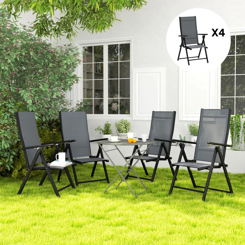 Outsunny Set 4 Sedie da Giardino Pieghevoli e Traspiranti con Braccioli, in Acciaio e Poliestere, 56x69x106 cm, Grigio