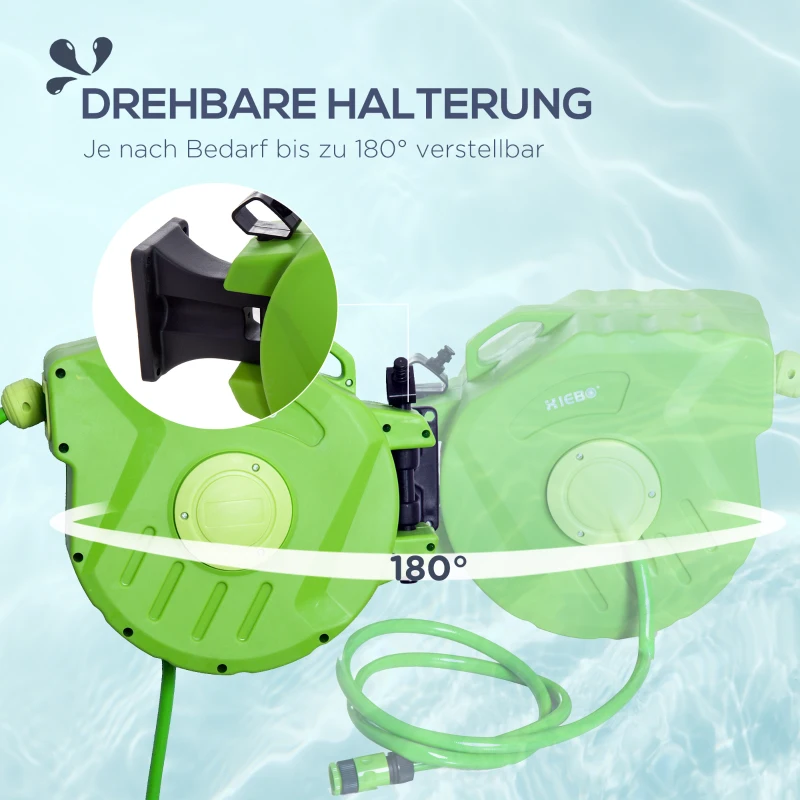 Outsunny Schlauchtrommel 20+2m Schlauchaufroller Automatik schwenkbar Druckluft Garten 180° schenkbar Druckluftschlauch Grün