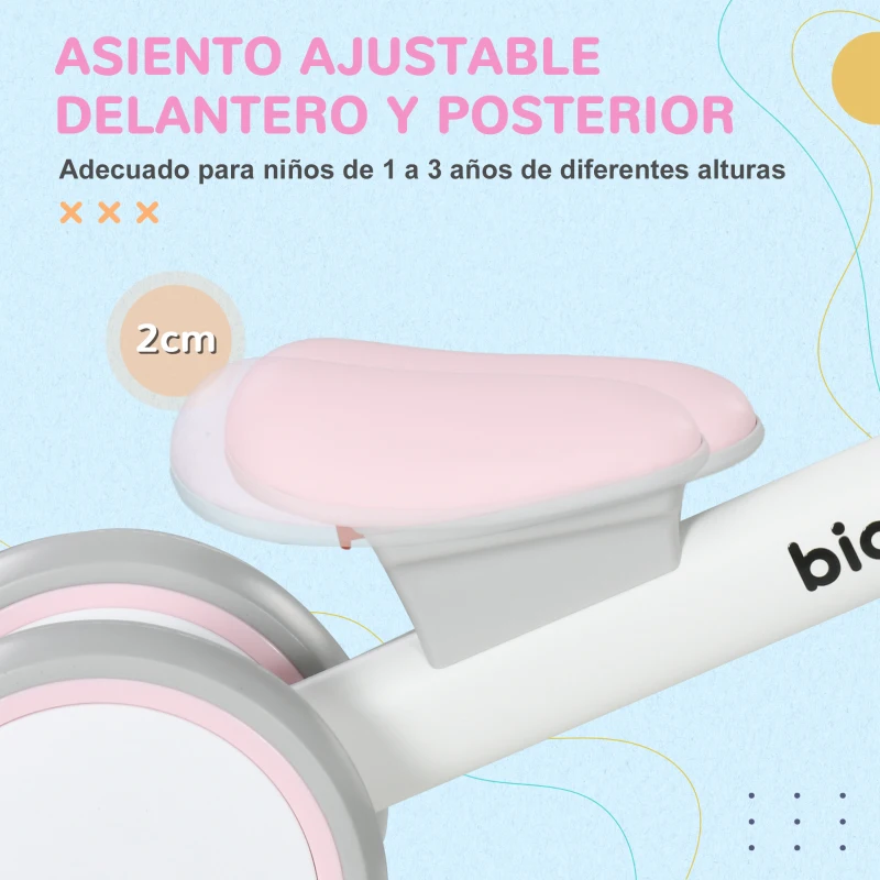 AIYAPLAY Bicicleta sin Pedales para Niños de 12-36 Meses con Asiento Ajustable Cesta y 4 Ruedas Silenciosas 56x27x39 cm Rosa