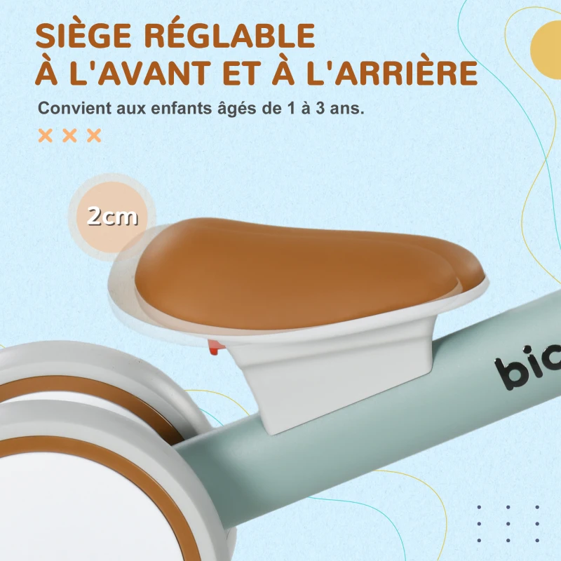 AIYAPLAY Draisienne vélo Enfant 4 roues selle réglable, guidon ergonomique alliage alu. PP, enfant 1 à 3 ans - Gris Marron vert