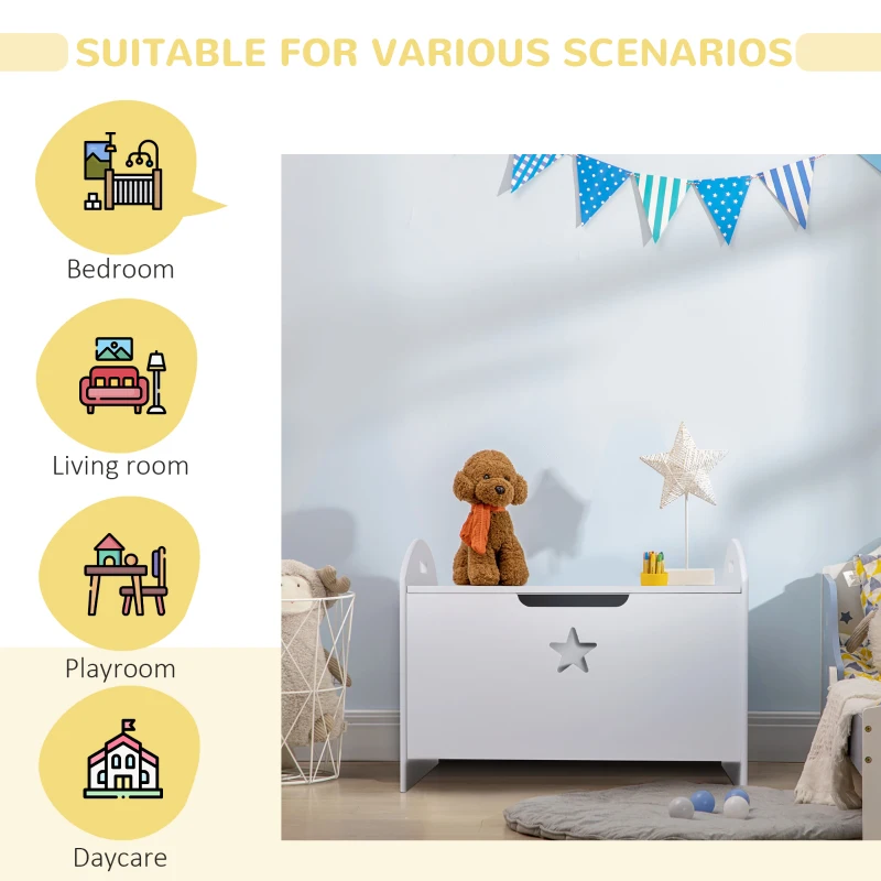 Homcom Cutie Jucarii Lemn Alb – Cufar Spatios pentru Camera Copii