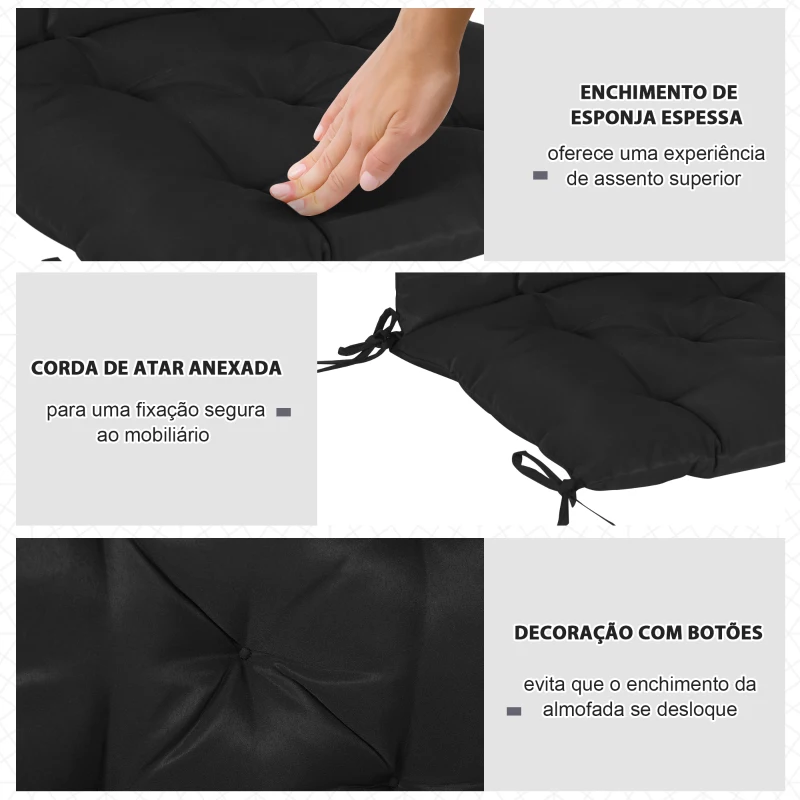 Outsunny Conjunto de 2 Almofadas de Cadeira 50x98x8 cm Almofadas de Cadeira de Exterior para Jardim Terraço Varanda Preto