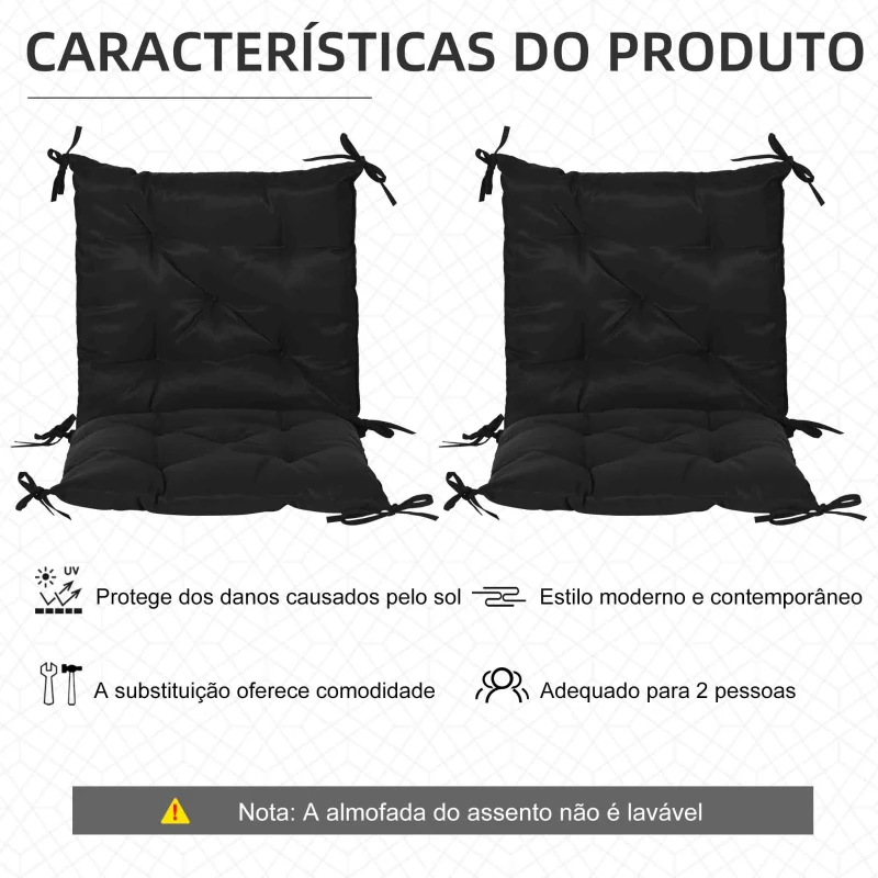 Outsunny Conjunto de 2 Almofadas de Cadeira 50x98x8 cm Almofadas de Cadeira de Exterior para Jardim Terraço Varanda Preto