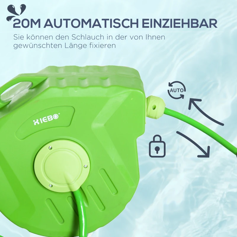 Outsunny Schlauchtrommel 20+2m Schlauchaufroller Automatik schwenkbar Druckluft Garten 180° schenkbar Druckluftschlauch Grün