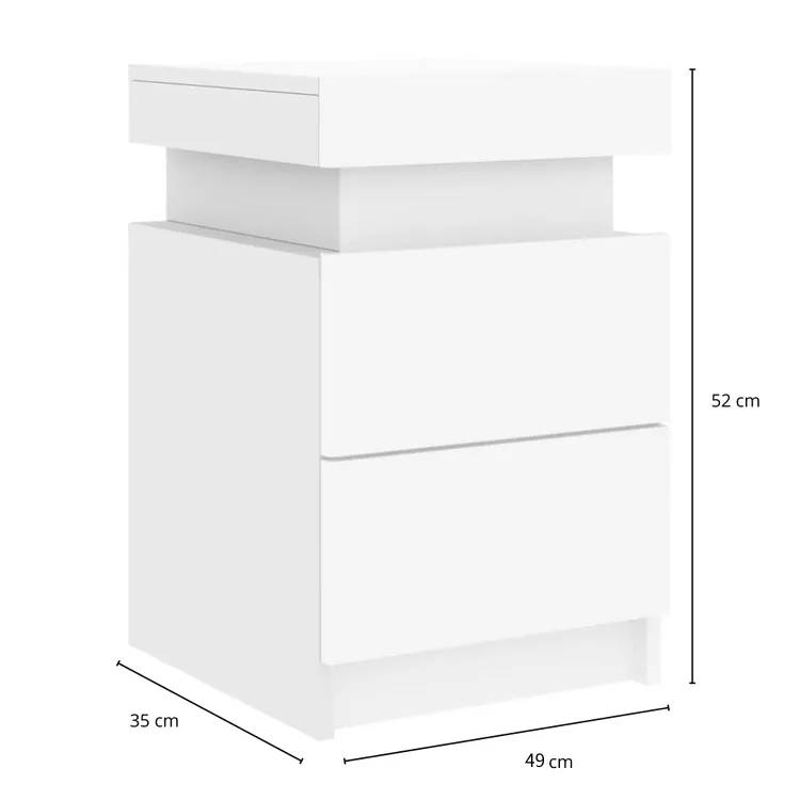 Multi-Functional LED Nightstand with Adjustable Lights, 2 Drawers, Modern Bedside Table for Bedroom, Living Room, 49L x 35W x 52H cm, White