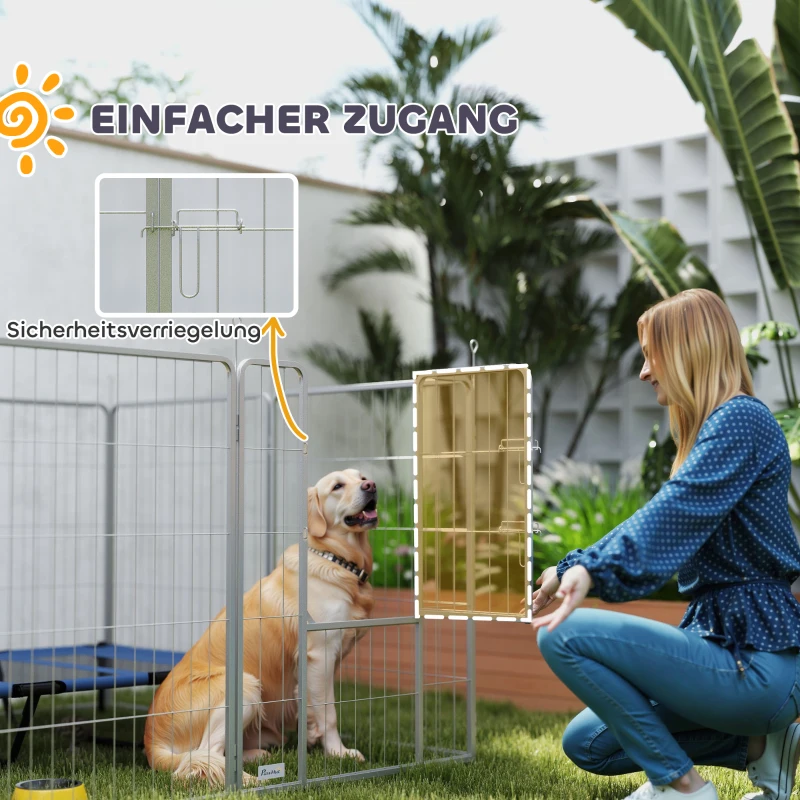 PawHut Haustiergehege, Hundezaun, Haustierspielplatz, flexibel anpassbar, rostfreier Stahl(m-5)