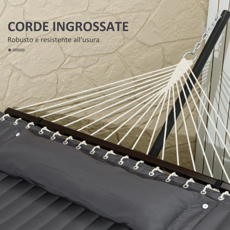 Outsunny Amaca da Giardino Portatile con Cuscino Integrato, in Cotone, Poliestere e Acciaio, 368x93x110 cm, Grigio Scuro