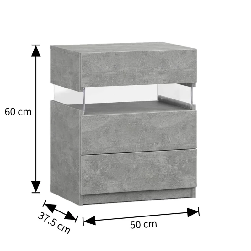 LED Nightstand with Acrylic Board and 3 Drawers, Modern Bedside Table with RGB LED Light, 50L x 37.5W x 60H cm, Gray