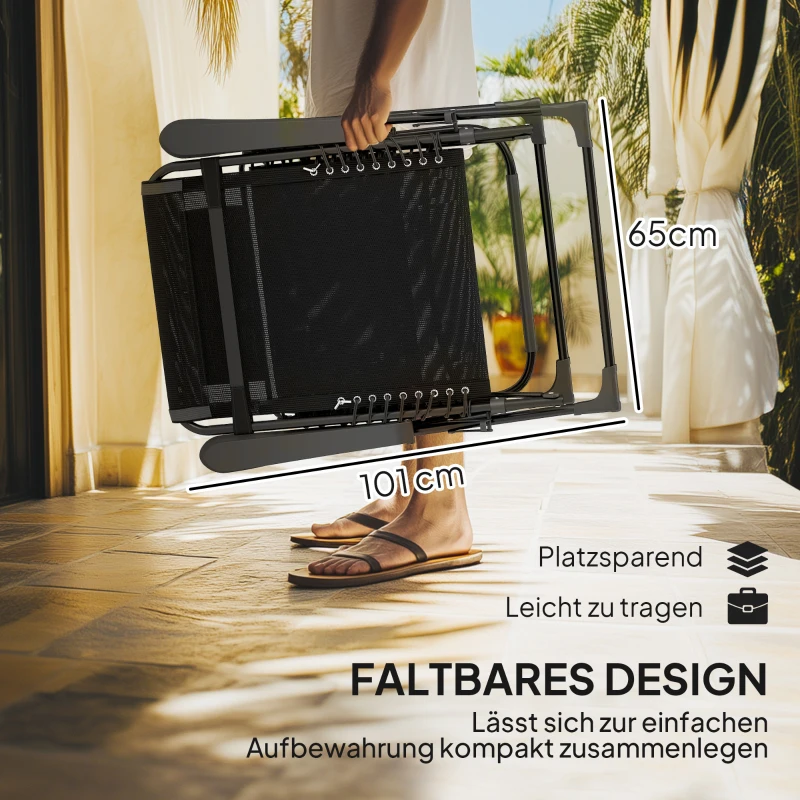 Outsunny Sonnenliege klappbar Gartenliege mit Kopfkissen, 5-Fach verstellbare Rückenlehne bis 120 kg belastbar Schwarz