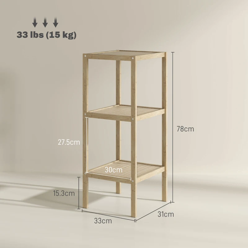 HOMCOM Three-Tier Bamboo Bathroom Shelf - Natural Finish
