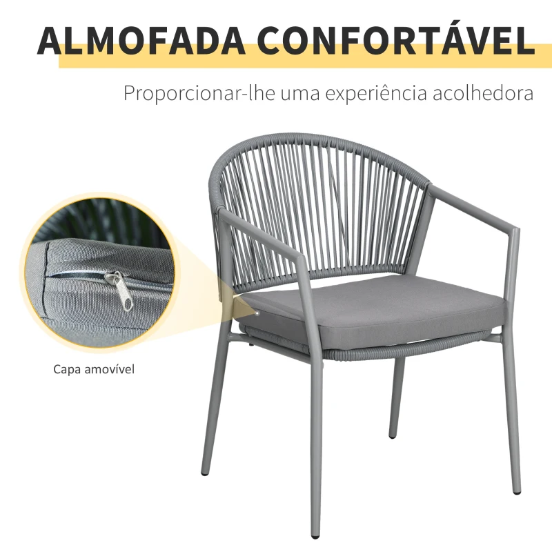 Outsunny Conjunto de Jardim Exterior de 3 Peças com 2 Cadeiras e Mesa de Vime com Almofadas Acolchoadas e Bancada de Vidro Cinza