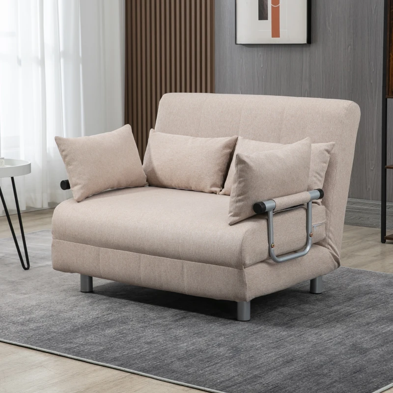 HOMCOM Canapea Extensibila 2 Locuri – Material Crem cu 4 Perne(m-10)