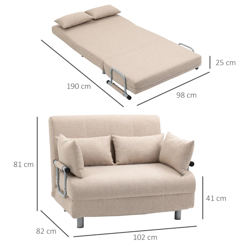 HOMCOM Canapea Extensibila 2 Locuri – Material Crem cu 4 Perne(m-3)