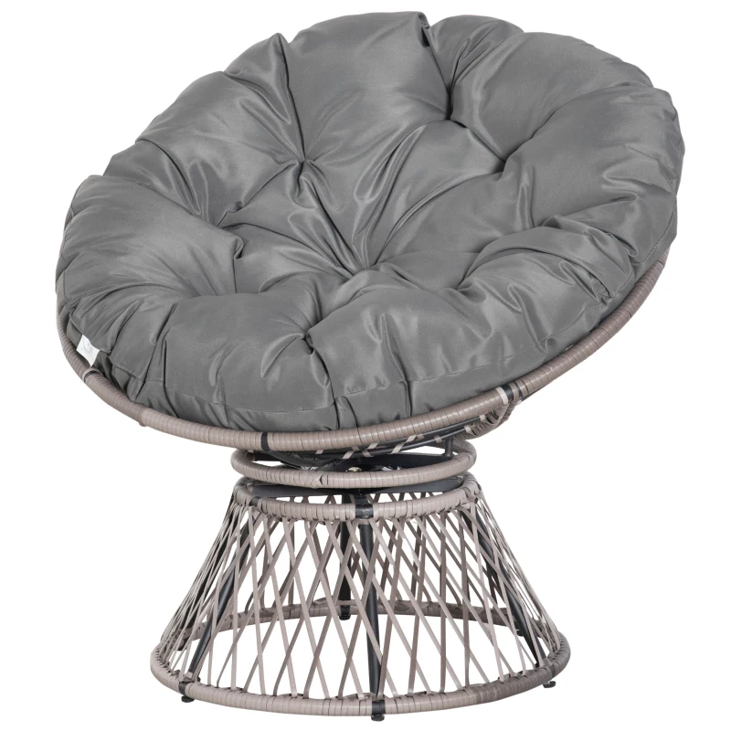 Outsunny Poltrona Papasan Giratória de Vime Sintético com Almofada e Estrutura de Aço para Jardim Pátio 87x97x90 cm Cinza