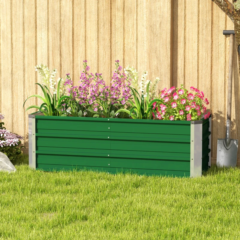 Outsunny Fioriera da Giardino Senza Fondo con 2 Aree di Coltivazione, in Acciaio, 125x47x40 cm, Verde