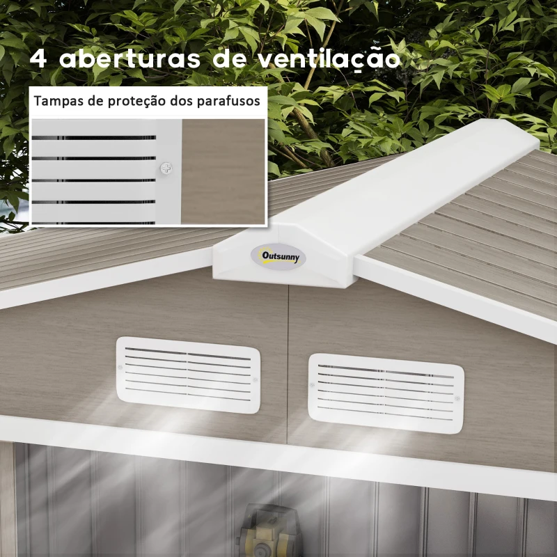 Outsunny Abrigo de Jardim 213x130x185 cm Abrigo de Jardim Metálico de Exterior com 2 Portas Deslizantes e 4 Janelas Madeira