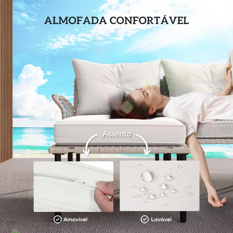 Outsunny Conjunto de Jardim em Vime Sintético Conjunto de Móveis de Exterior com Sofá de 4 Módulos 1 Mesa de Centro e Almofadas Creme