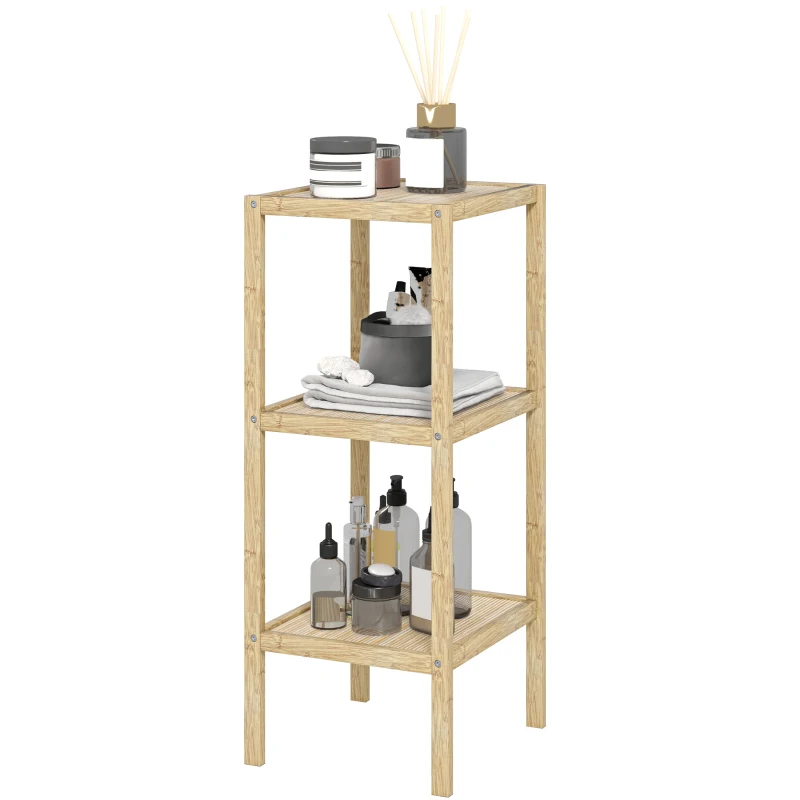 HOMCOM Three-Tier Bamboo Bathroom Shelf - Natural Finish