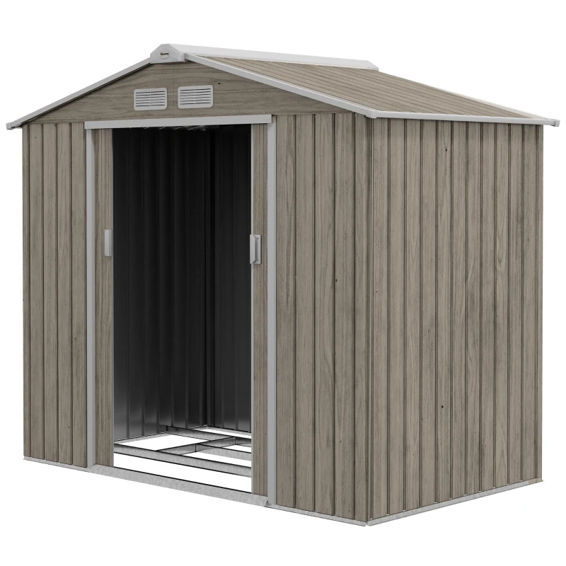 Outsunny Căsuță de Grădină pentru Unelte cu Orificii de Aerisire și Dublă Ușă Culisantă cu Blocare, 213x130x185 cm, Maro(m-11)