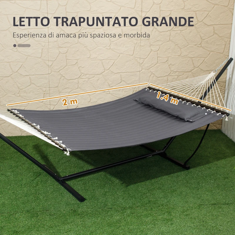 Outsunny Amaca da Giardino Portatile con Cuscino Integrato, in Cotone, Poliestere e Acciaio, 368x93x110 cm, Grigio Scuro
