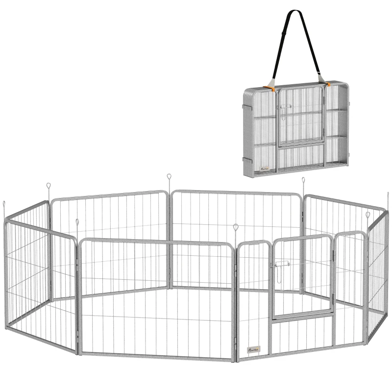 PawHut Huisdierenren, Hondenhek, Huisdierenspeelplaats, Flexibel Aanpasbaar, Roestvrij Staal(m-10)