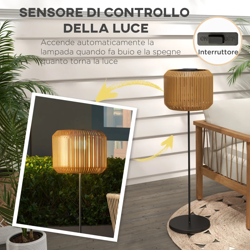 Outsunny Lampada Solare da Giardino con Illuminazione LED, in Acciaio e Rattan PE, Ø34x130 cm, Giallo
